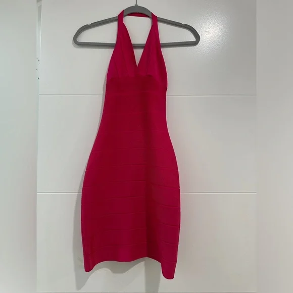 Hervé Léger Hot Pink Bandage Halter Mini Dress | Size M - Picture 9 of 12